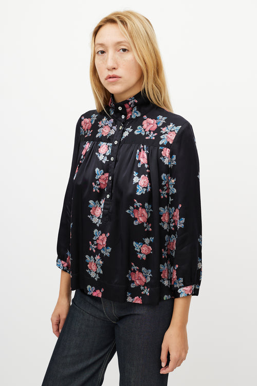 Horses Atelier Black 
Multicolour Silk Floral Shirt