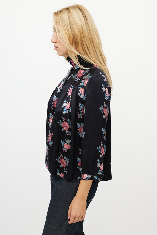 Horses Atelier Black 
Multicolour Silk Floral Shirt