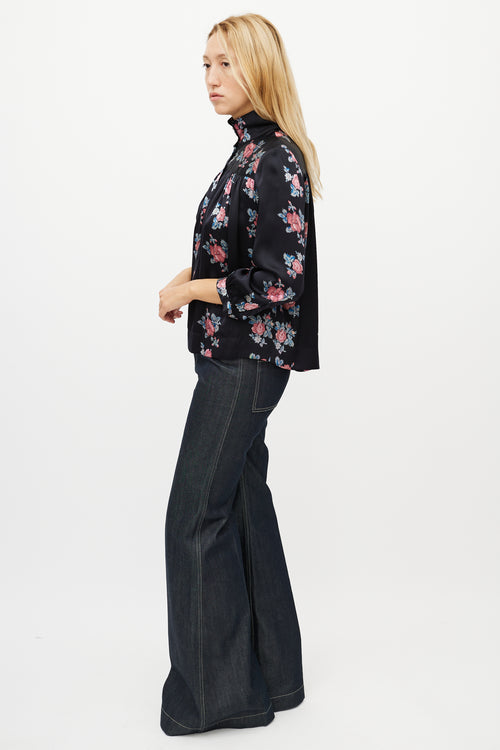 Horses Atelier Black 
Multicolour Silk Floral Shirt