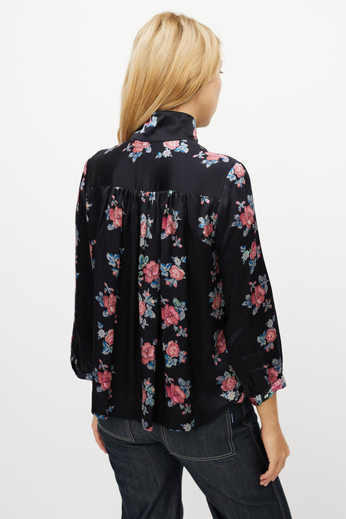 Horses Atelier Black 
Multicolour Silk Floral Shirt