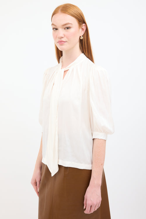 Horses Atelier Cream Satin Tie Neck Blouse