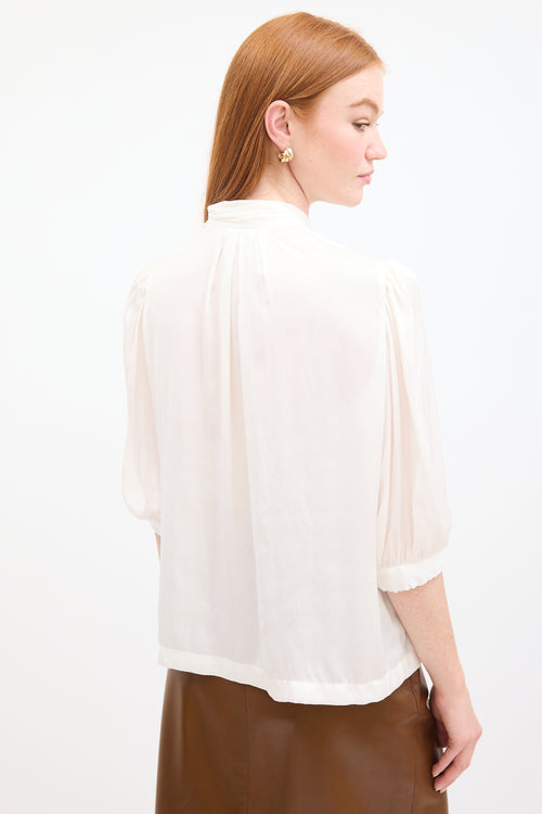 Horses Atelier Cream Satin Tie Neck Blouse