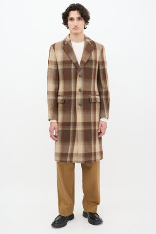 Hugo Boss Brown Wool Check Long Coat