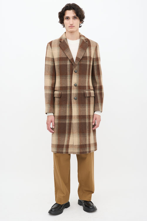 Hugo Boss Brown Wool Check Long Coat