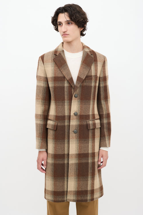 Hugo Boss Brown Wool Check Long Coat