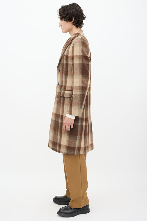 Hugo Boss Brown Wool Check Long Coat