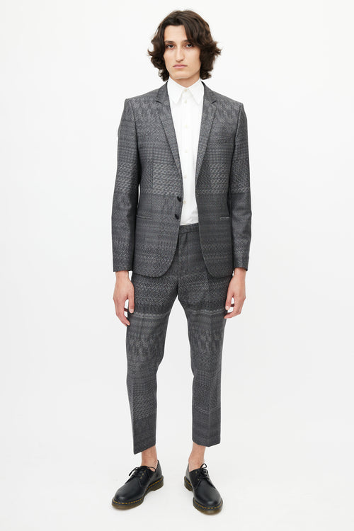 Hugo Boss Grey Wool Intarsia Blazer Pant Suit