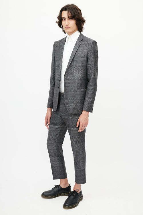 Hugo Boss Grey Wool Intarsia Blazer Pant Suit