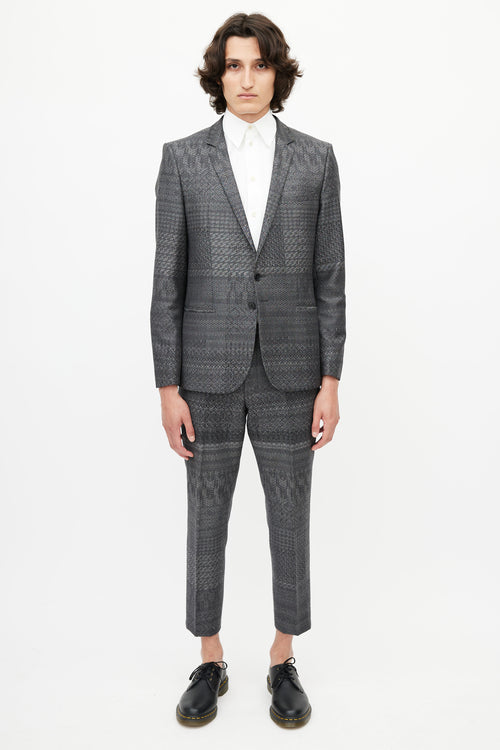 Hugo Boss Grey Wool Intarsia Blazer Pant Suit