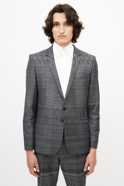 Hugo Boss Grey Wool Intarsia Blazer Pant Suit