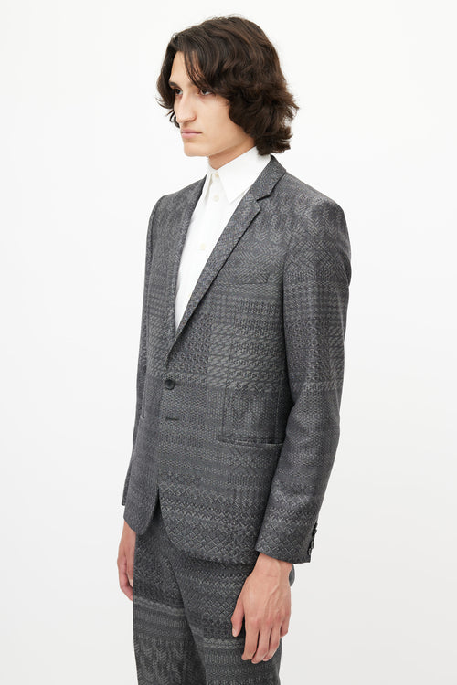 Hugo Boss Grey Wool Intarsia Blazer Pant Suit