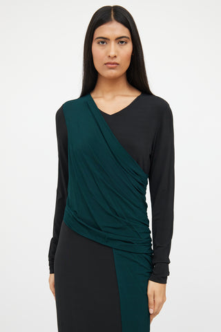 Hugo Boss Black 
Green Paneled Gathered Dress