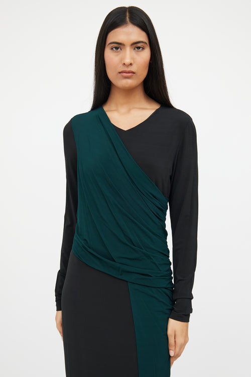 Hugo Boss Black 
Green Paneled Gathered Dress