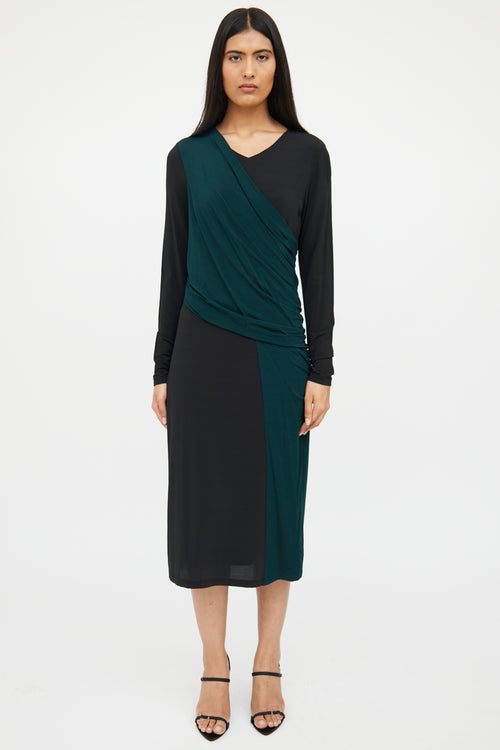 Hugo Boss Black 
Green Paneled Gathered Dress