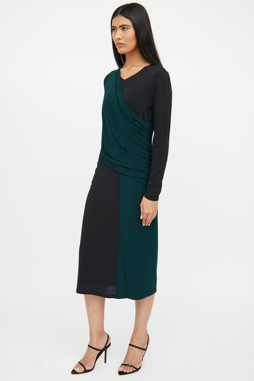 Hugo Boss Black 
Green Paneled Gathered Dress