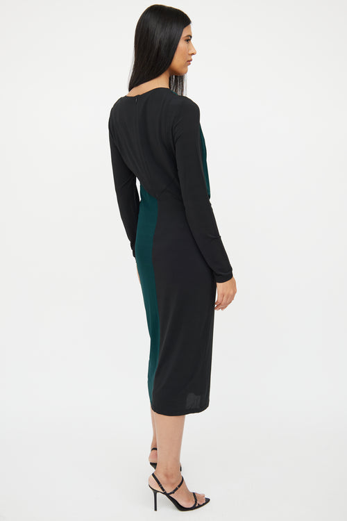 Hugo Boss Black 
Green Paneled Gathered Dress