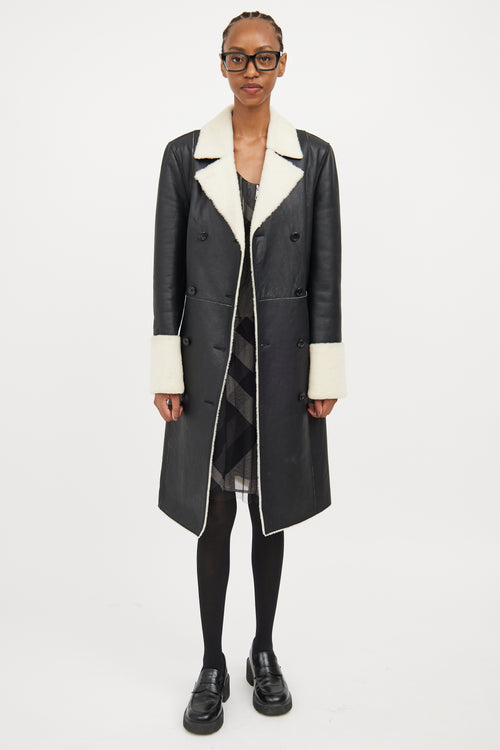 Hugo Boss Black Leather 
Shearling Long Coat