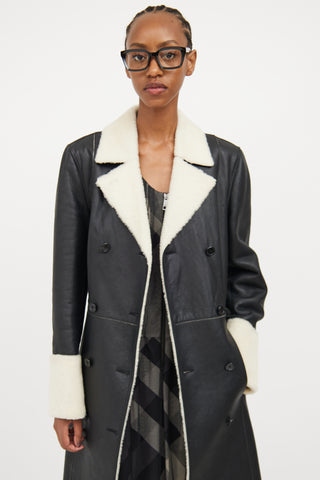 Hugo Boss Black Leather 
Shearling Long Coat