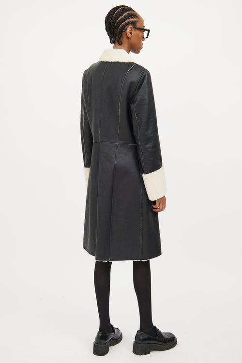 Hugo Boss Black Leather 
Shearling Long Coat