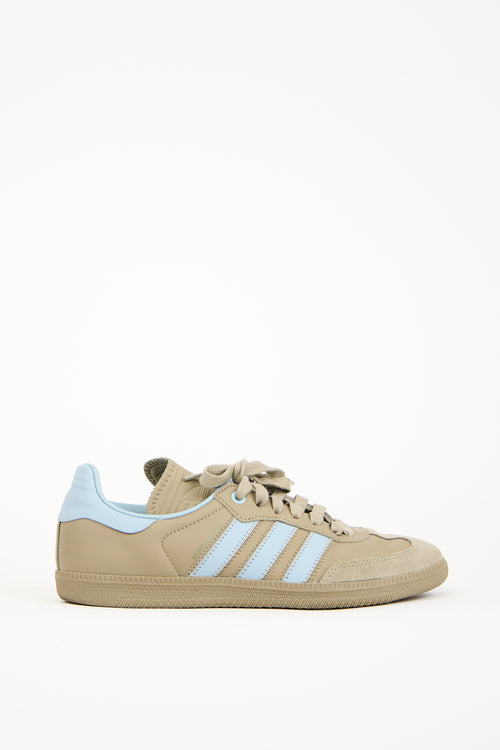 Humanrace X Adidas Originals Sage Green 
Blue Leather Samba Sneaker