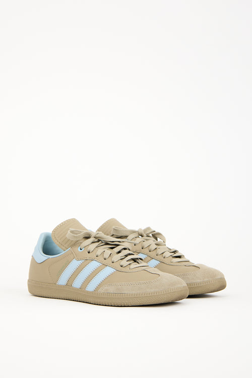 Humanrace X Adidas Originals Sage Green 
Blue Leather Samba Sneaker