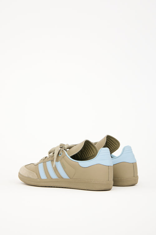 Humanrace X Adidas Originals Sage Green 
Blue Leather Samba Sneaker