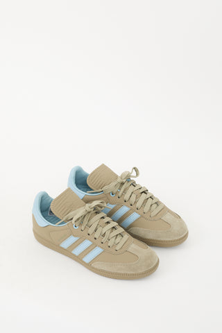 Humanrace X Adidas Originals Sage Green 
Blue Leather Samba Sneaker