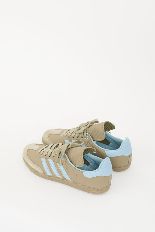 Humanrace X Adidas Originals Sage Green 
Blue Leather Samba Sneaker