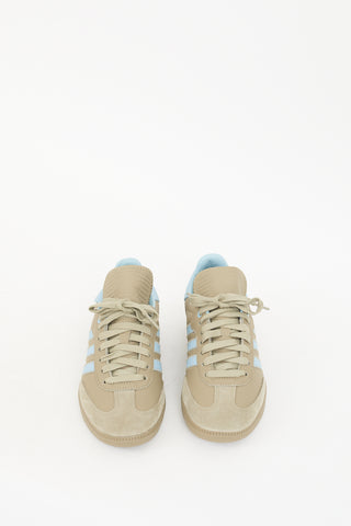 Humanrace X Adidas Originals Sage Green 
Blue Leather Samba Sneaker