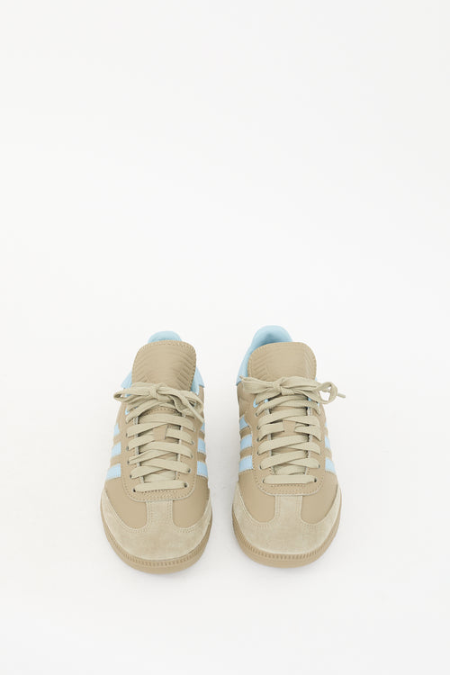 Humanrace X Adidas Originals Sage Green 
Blue Leather Samba Sneaker