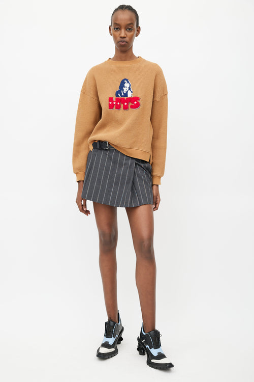 Hysteric Glamour Brown Waffle Knit Logo Sweater