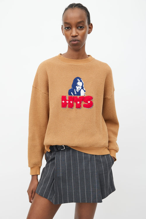 Hysteric Glamour Brown Waffle Knit Logo Sweater