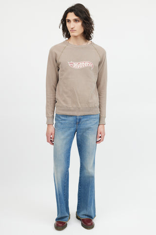 Hysteric Glamour Taupe Distressed Crewneck Logo Sweater