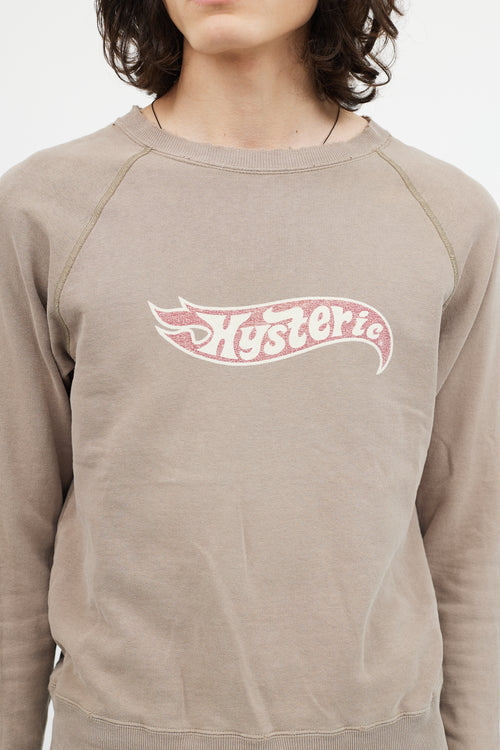 Hysteric Glamour Taupe Distressed Crewneck Logo Sweater