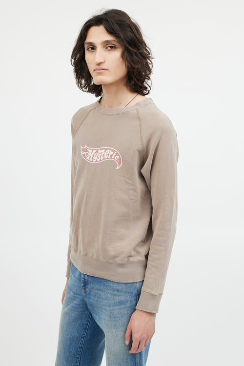 Hysteric Glamour Taupe Distressed Crewneck Logo Sweater