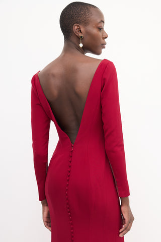 Ines Di Santo Red Long Sleeve Lace Panel Gown