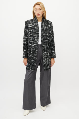 Iro Black 
White Wool Tweed Coat