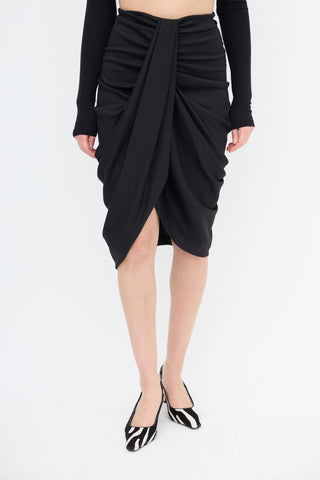 Isabel Marant Black Wool Draped Gathered Skirt