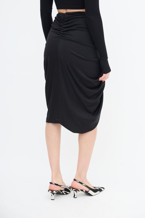 Black Wool Draped Gathered Skirt