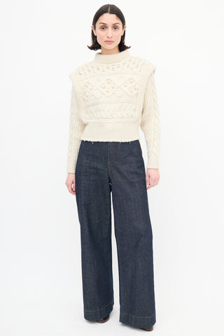 Isabel Marant Cream Wool Cable Knit Pom Pom Sweater