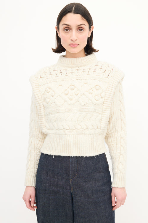 Isabel Marant Cream Wool Cable Knit Pom Pom Sweater