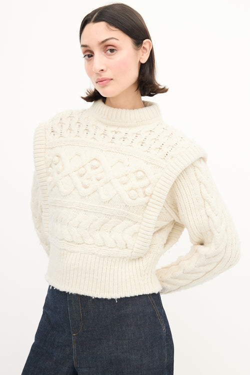 Isabel Marant Cream Wool Cable Knit Pom Pom Sweater