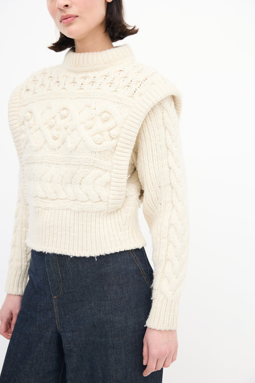 Isabel Marant Cream Wool Cable Knit Pom Pom Sweater