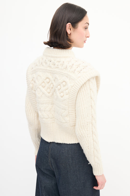 Isabel Marant Cream Wool Cable Knit Pom Pom Sweater