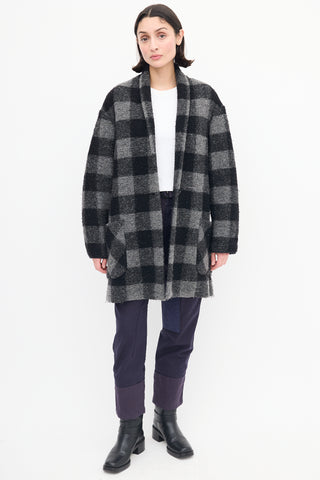 Isabel Marant Étoile Black 
Grey Checkered Wool Coat