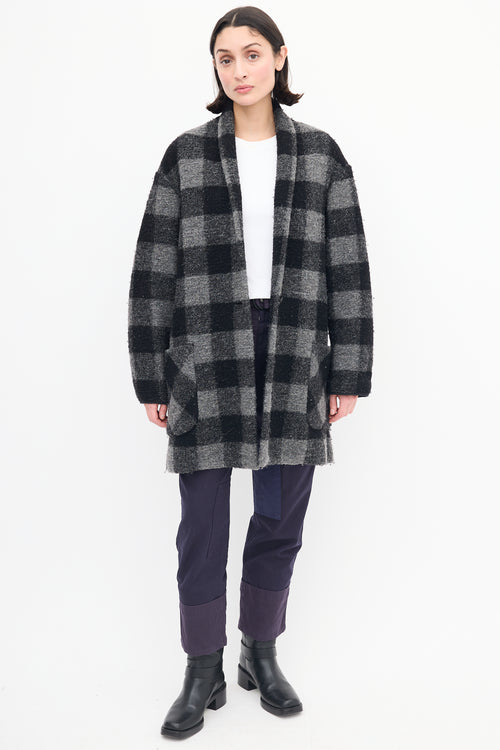 Isabel Marant Étoile Black 
Grey Checkered Wool Coat