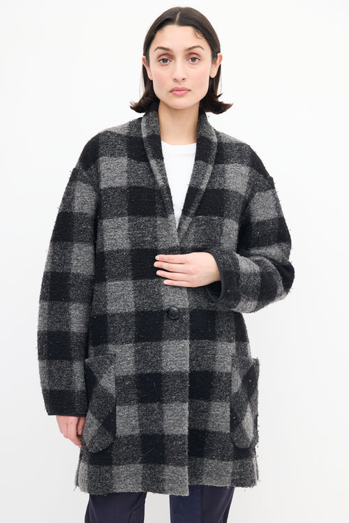 Isabel Marant Étoile Black 
Grey Checkered Wool Coat