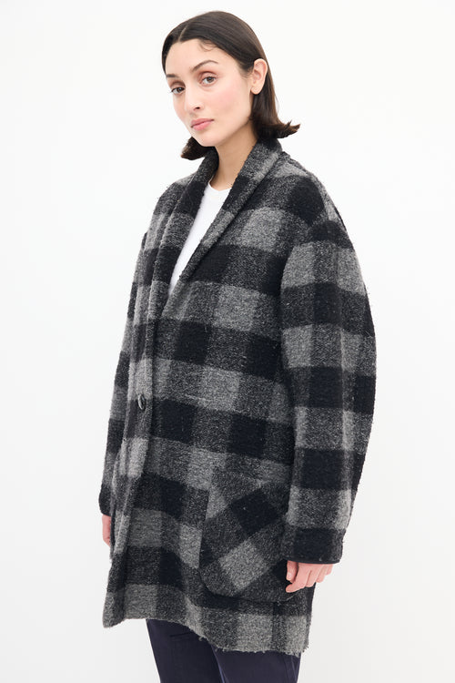 Isabel Marant Étoile Black 
Grey Checkered Wool Coat