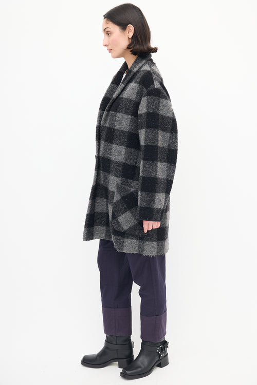 Isabel Marant Étoile Black 
Grey Checkered Wool Coat