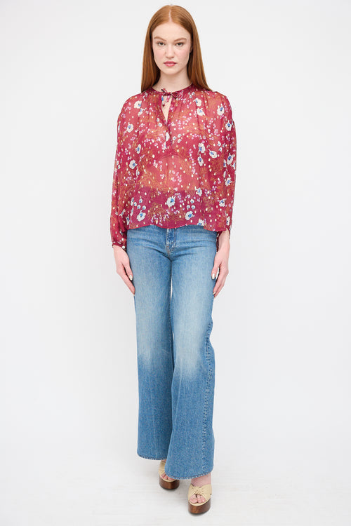 Isabel Marant Fuchsia 
Multi Silk Floral Blouse